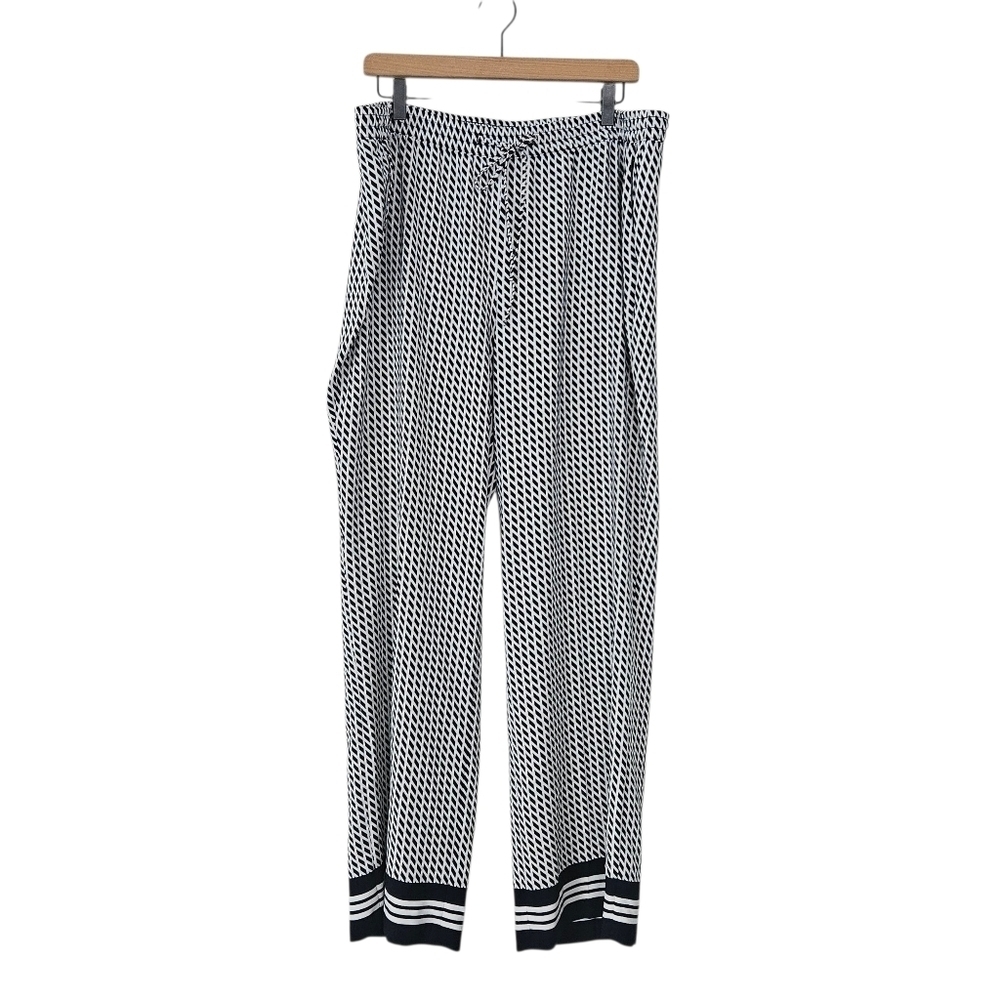 Talbots Blue White Harlequin Print Pull-On Wide Leg Casual Pants Womens Size 16W